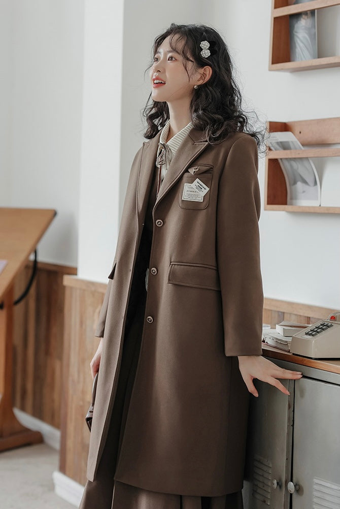 Academia Longline Blazer Jacket (Mocha Brown)