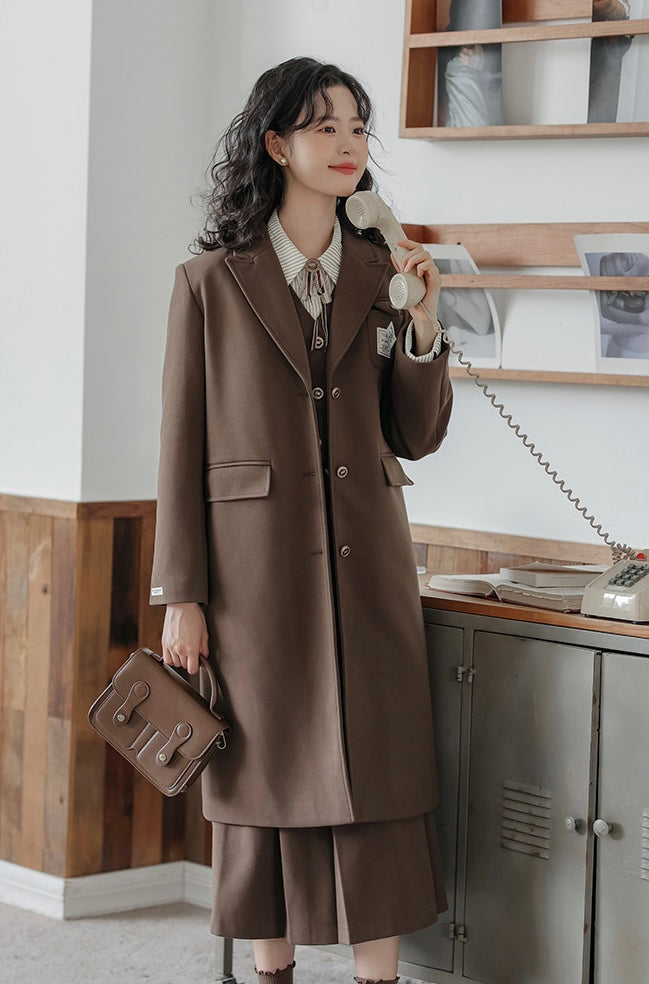 Academia Longline Blazer Jacket (Mocha Brown)