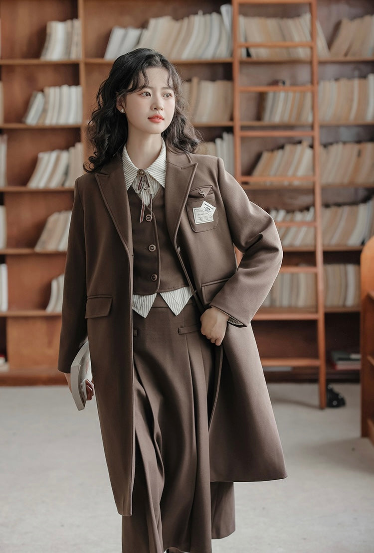 Academia Longline Blazer Jacket (Mocha Brown)