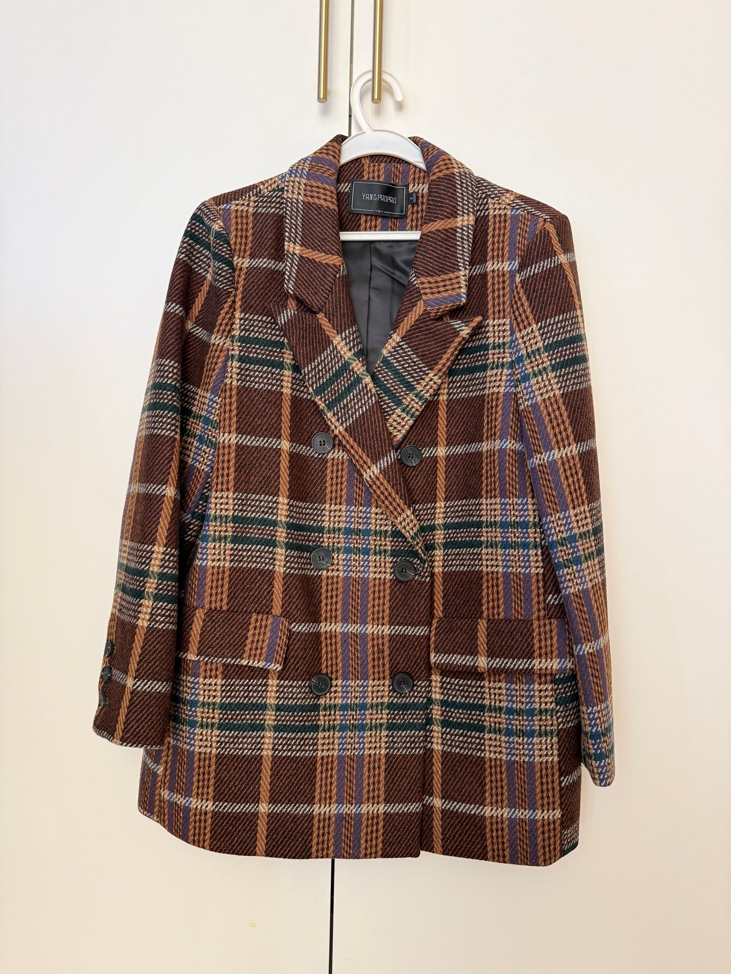 Forest Plaid Blazer Jacket (Brown)