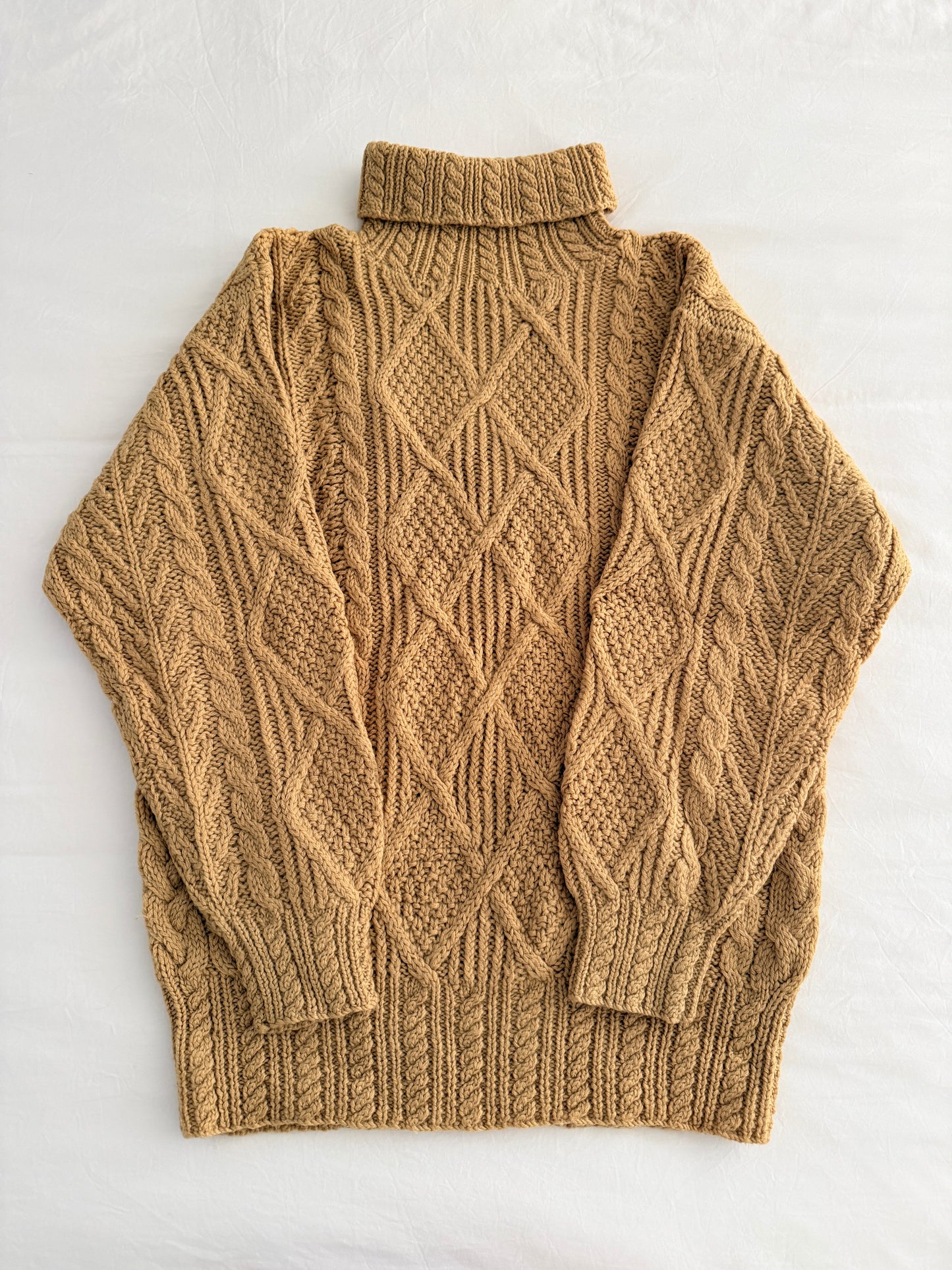 Chunky Cable Knit Turtleneck Sweater (Golden Yellow)