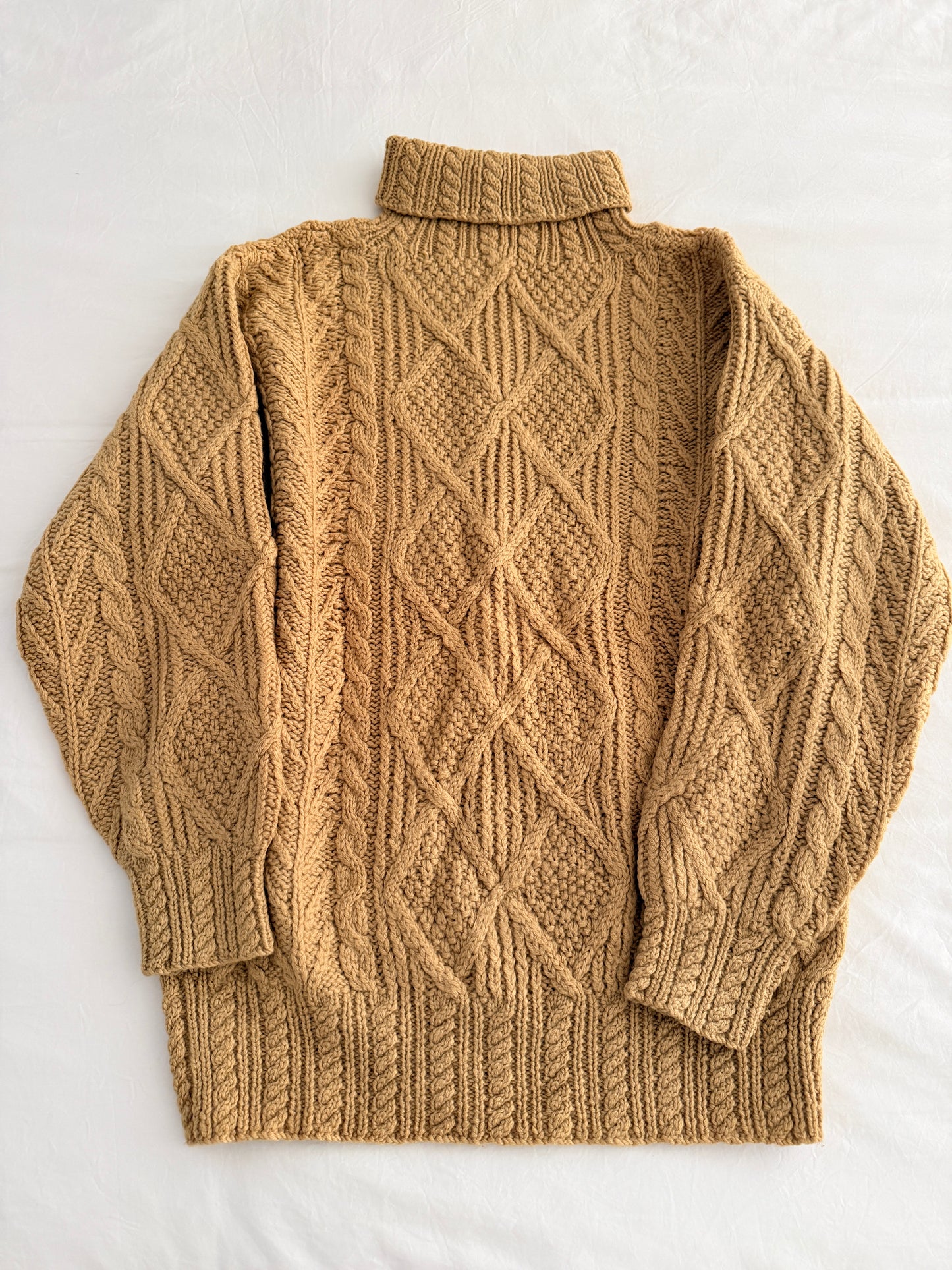 Chunky Cable Knit Turtleneck Sweater (Golden Yellow)