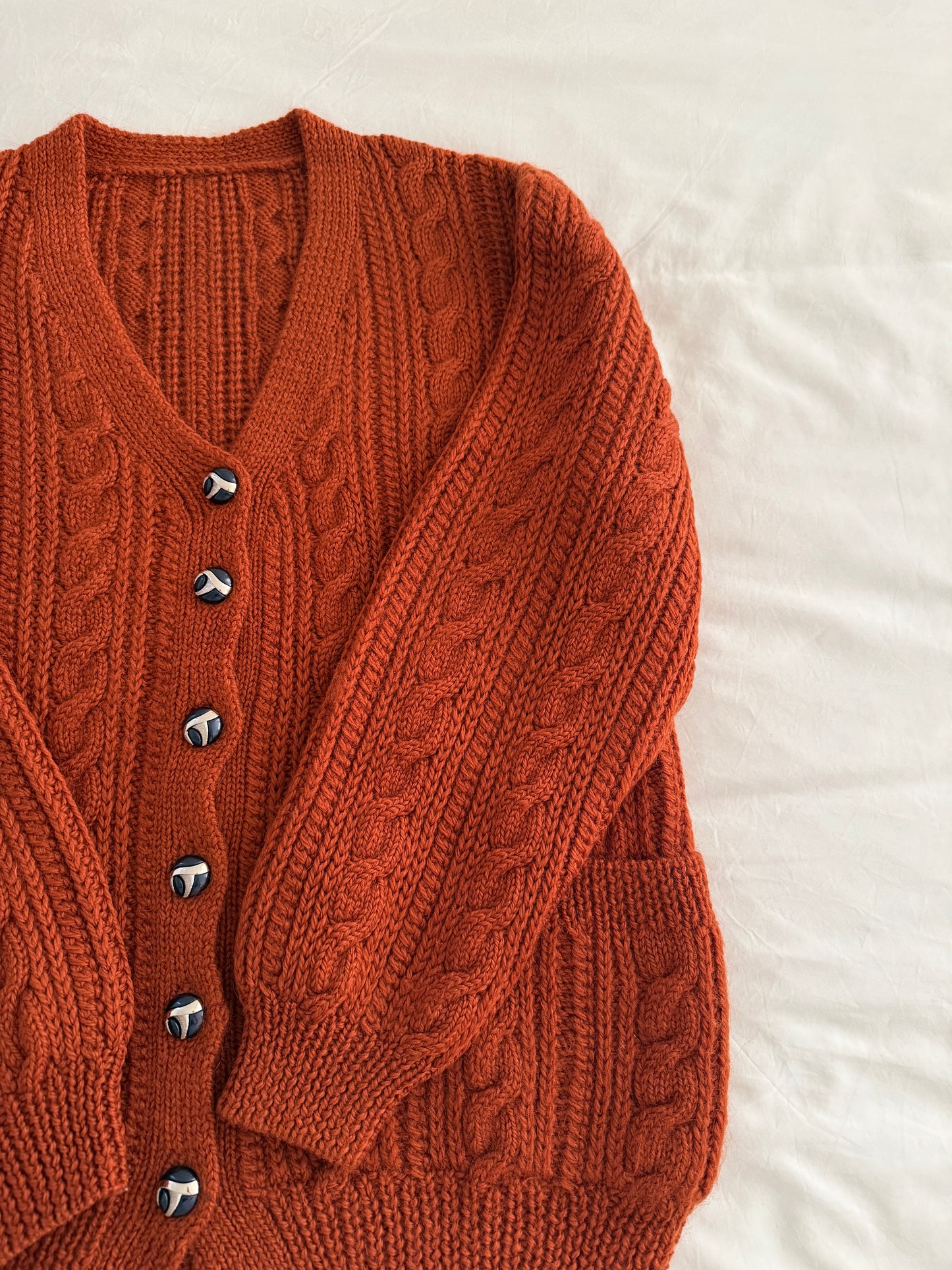 Chunky Cable Knit Cardigan (Burnt Caramel)