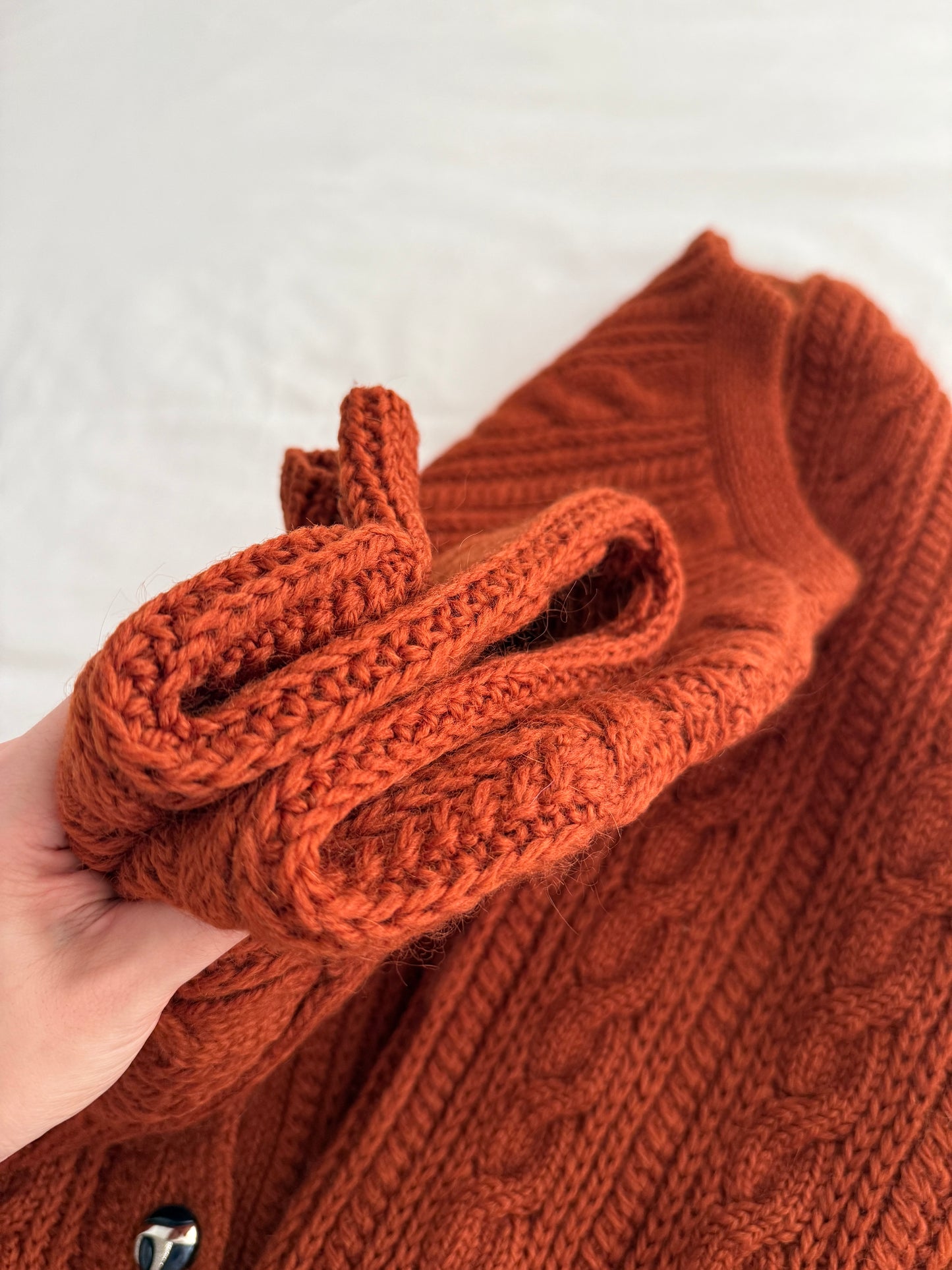 Chunky Cable Knit Cardigan (Burnt Caramel)