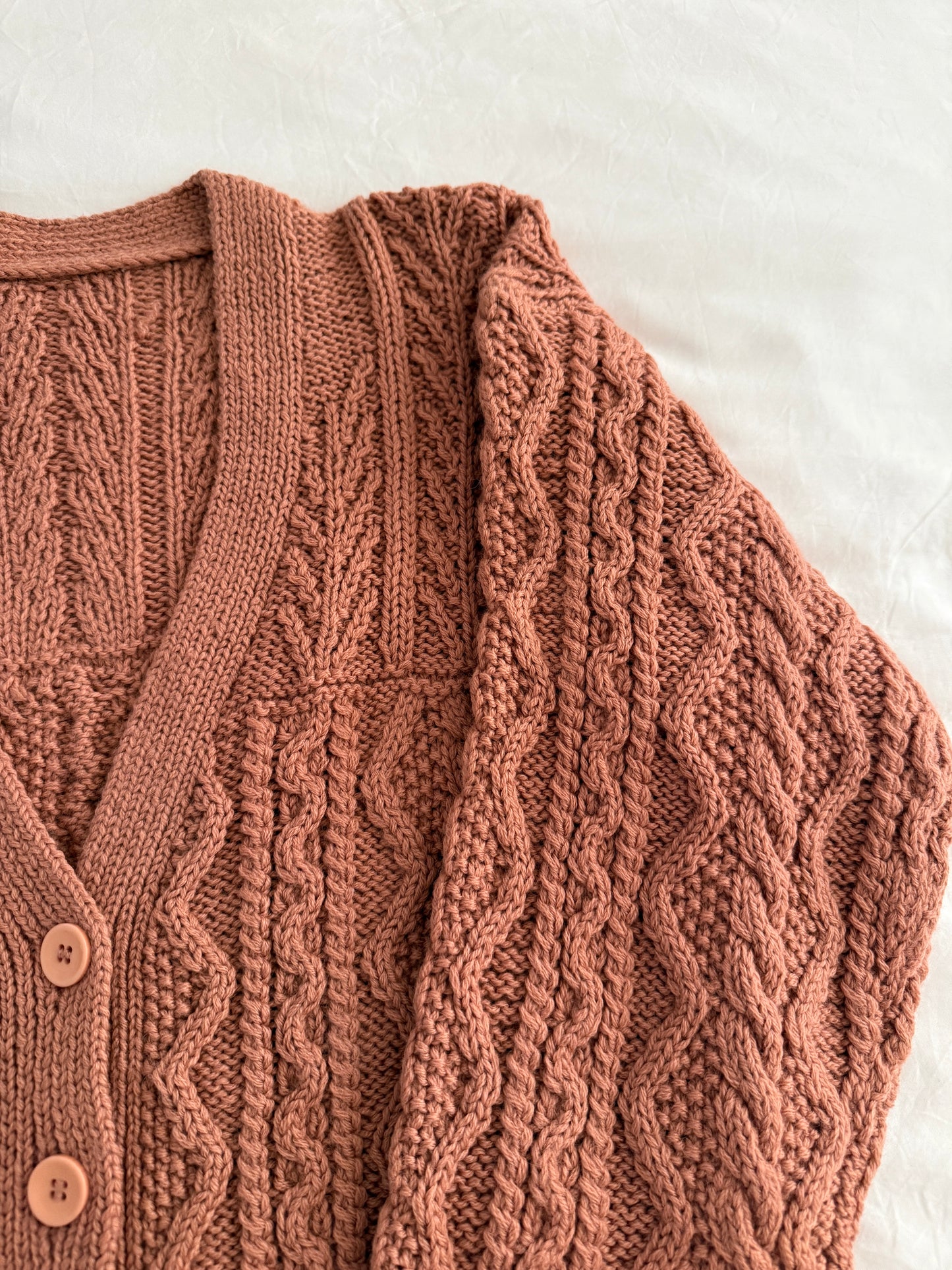 Chunky Cable Knit Cardigan (Blush Pink)
