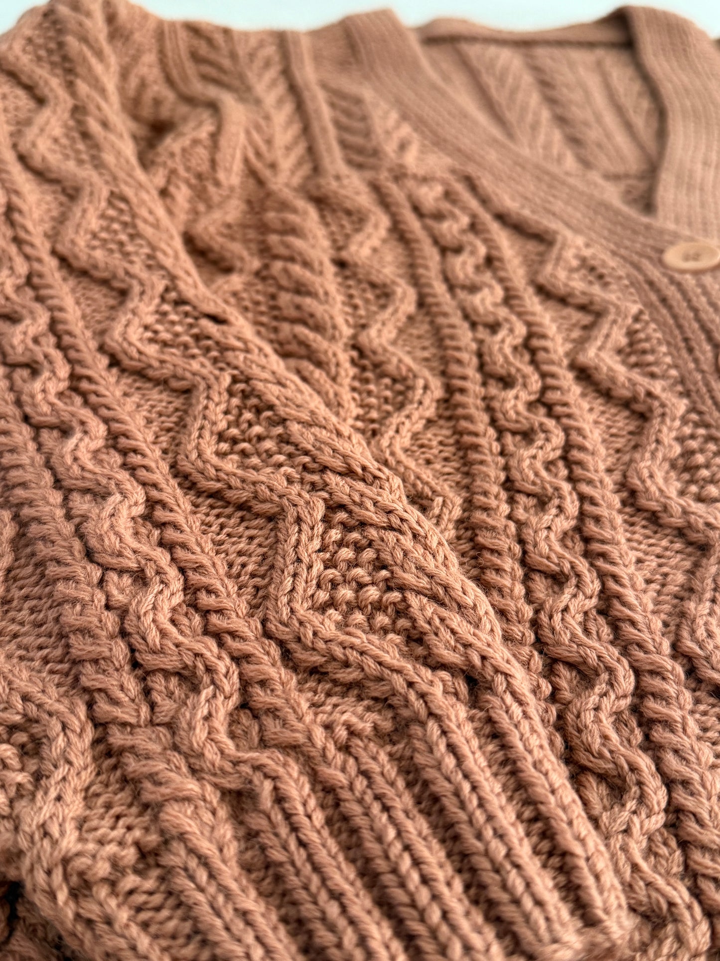 Chunky Cable Knit Cardigan (Blush Pink)