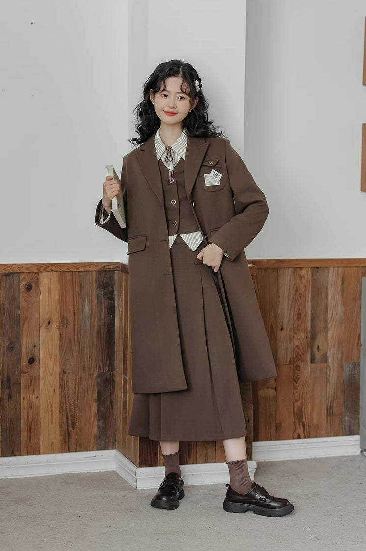 Academia Longline Blazer Jacket (Mocha Brown)