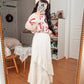 Fuzzy Asymmetrical Tiered Midi Skirt (White)