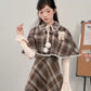 Walnut Plaid Twofer Mini Dress & Capelet Set (Brown)