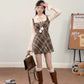 Walnut Plaid Twofer Mini Dress & Capelet Set (Brown)