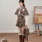 Walnut Plaid Twofer Mini Dress & Capelet Set (Brown)