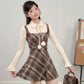 Walnut Plaid Twofer Mini Dress & Capelet Set (Brown)