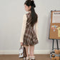 Walnut Plaid Twofer Mini Dress & Capelet Set (Brown)