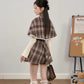 Walnut Plaid Twofer Mini Dress & Capelet Set (Brown)