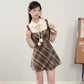 Walnut Plaid Twofer Mini Dress & Capelet Set (Brown)
