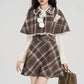 Walnut Plaid Twofer Mini Dress & Capelet Set (Brown)