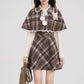 Walnut Plaid Twofer Mini Dress & Capelet Set (Brown)