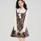 Walnut Plaid Twofer Mini Dress & Capelet Set (Brown)