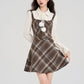 Walnut Plaid Twofer Mini Dress & Capelet Set (Brown)