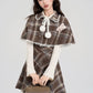 Walnut Plaid Twofer Mini Dress & Capelet Set (Brown)