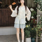 Pear Blossom Round Neck Blouse & Shorts Set (2 Colors)