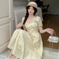 Gumdrop Gingham Puff Sleeve Midi Dress (Yellow)