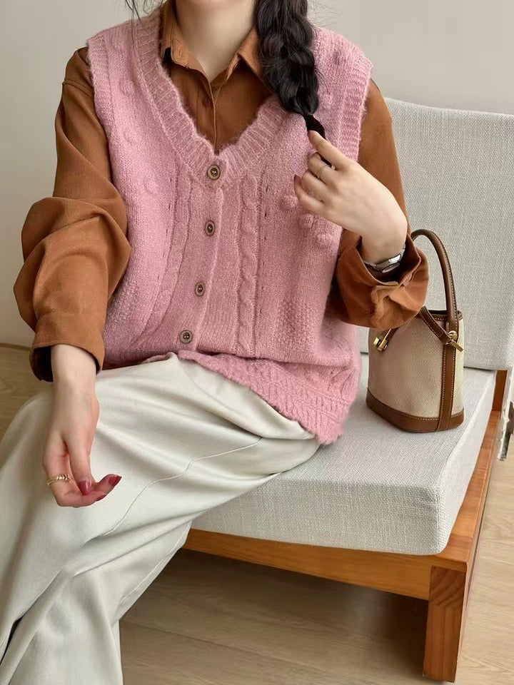 Button Front Knit Vest (5 Colors)