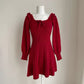 Ribbed Square Neck Mini Sweater Dress (Red)