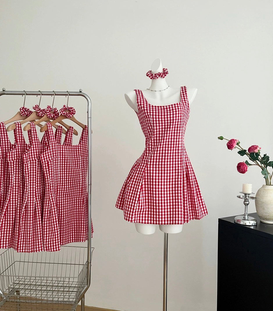 Candy Shop Gingham Mini Dress (Red)