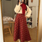 Biscuit Plaid Midi Skirt (Red)