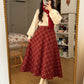 Biscuit Plaid Midi Skirt (Red)