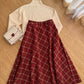 Biscuit Plaid Midi Skirt (Red)