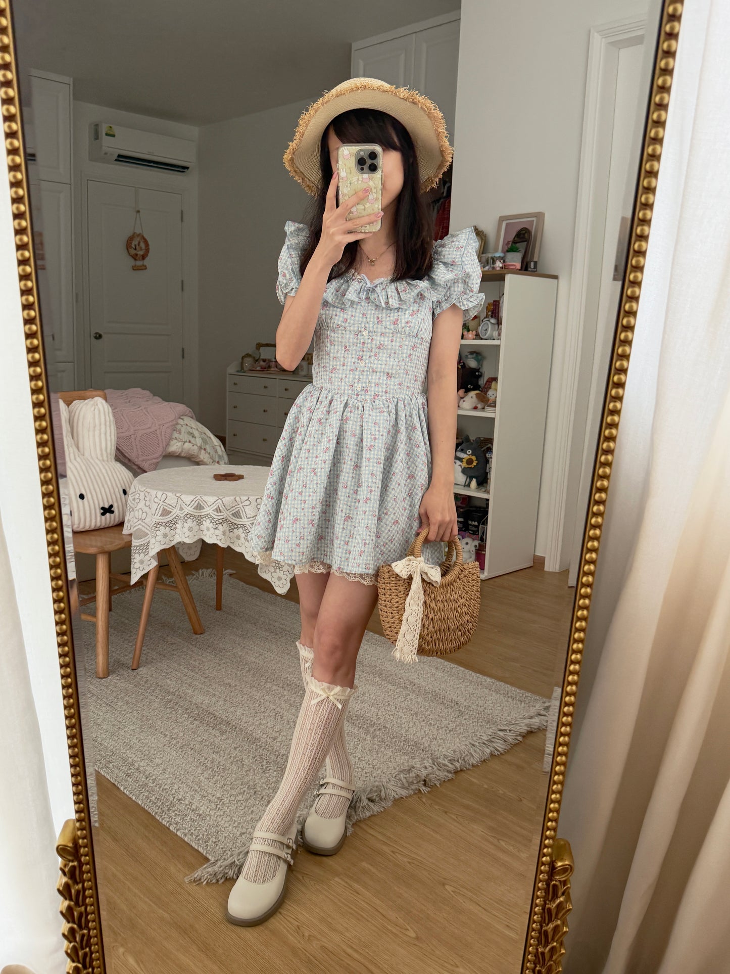 Gingham Rose Mini Dress (2 Colors)