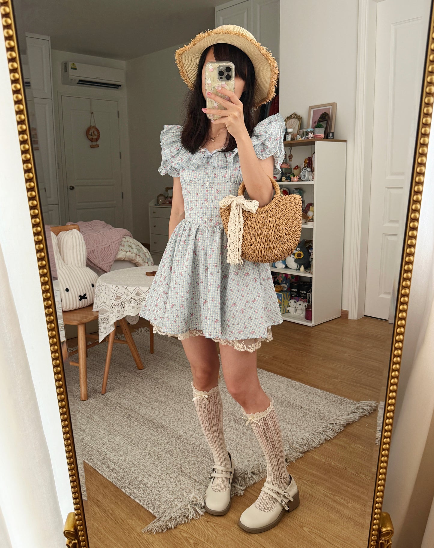 Gingham Rose Mini Dress (2 Colors)