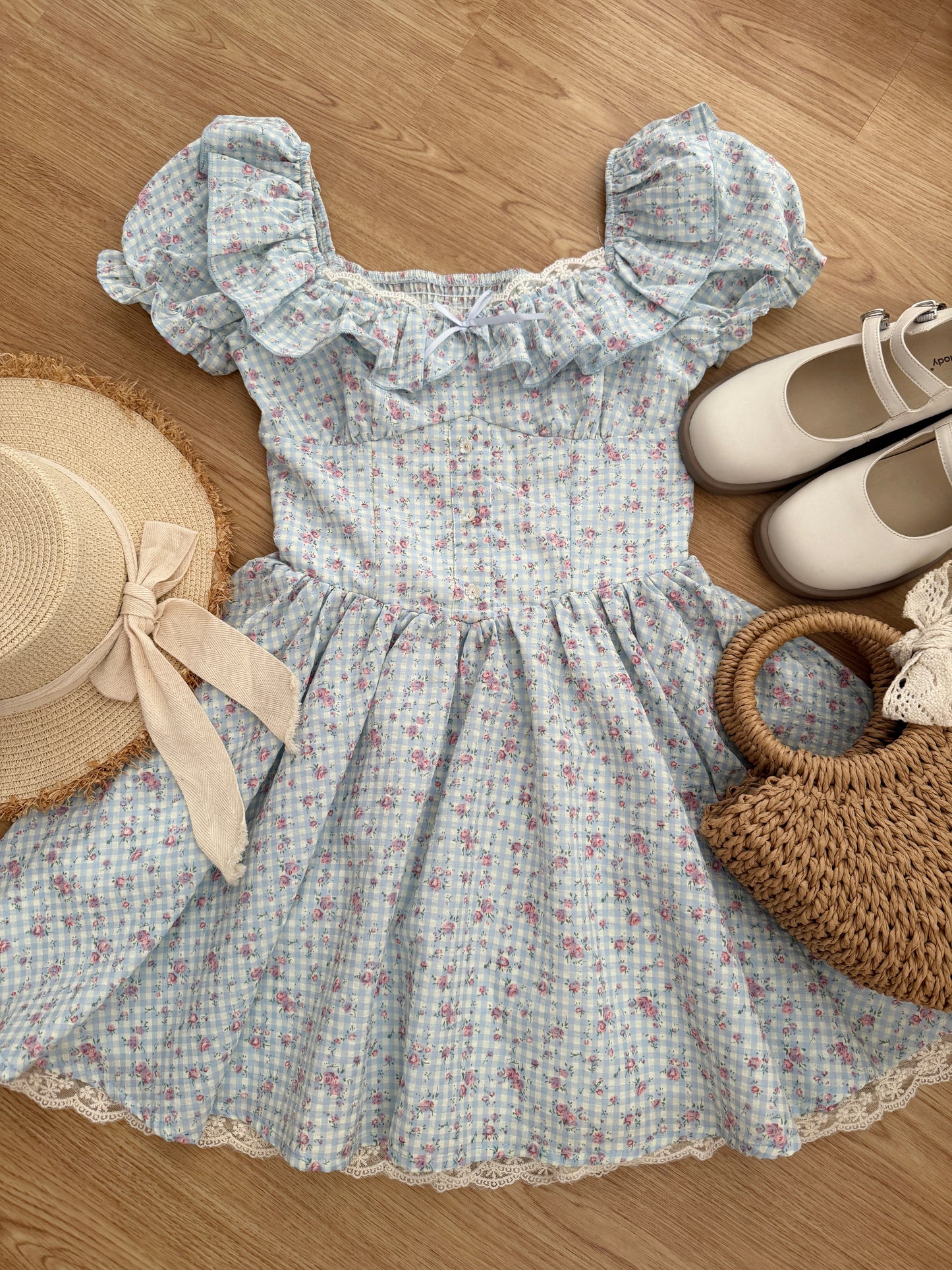 Gingham Rose Mini Dress (2 Colors)