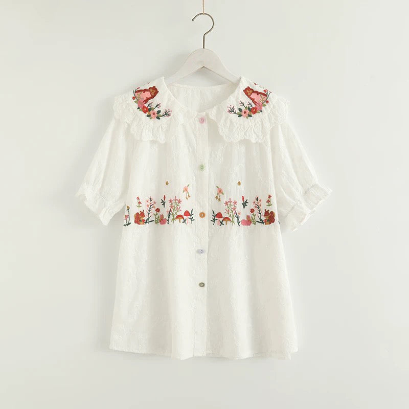 Squirreling Around Embroidered Blouse (2 Colors)