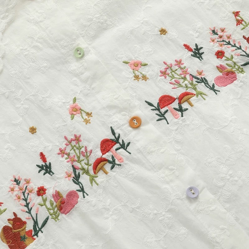 Squirreling Around Embroidered Blouse (2 Colors)