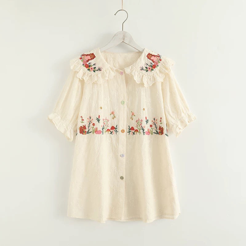 Squirreling Around Embroidered Blouse (2 Colors)