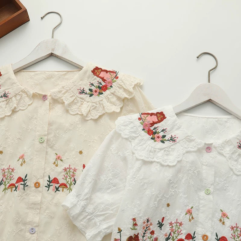 Squirreling Around Embroidered Blouse (2 Colors)