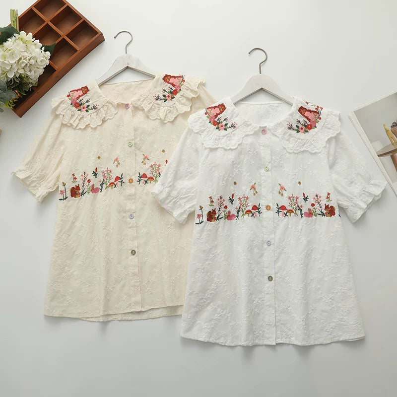 Squirreling Around Embroidered Blouse (2 Colors)