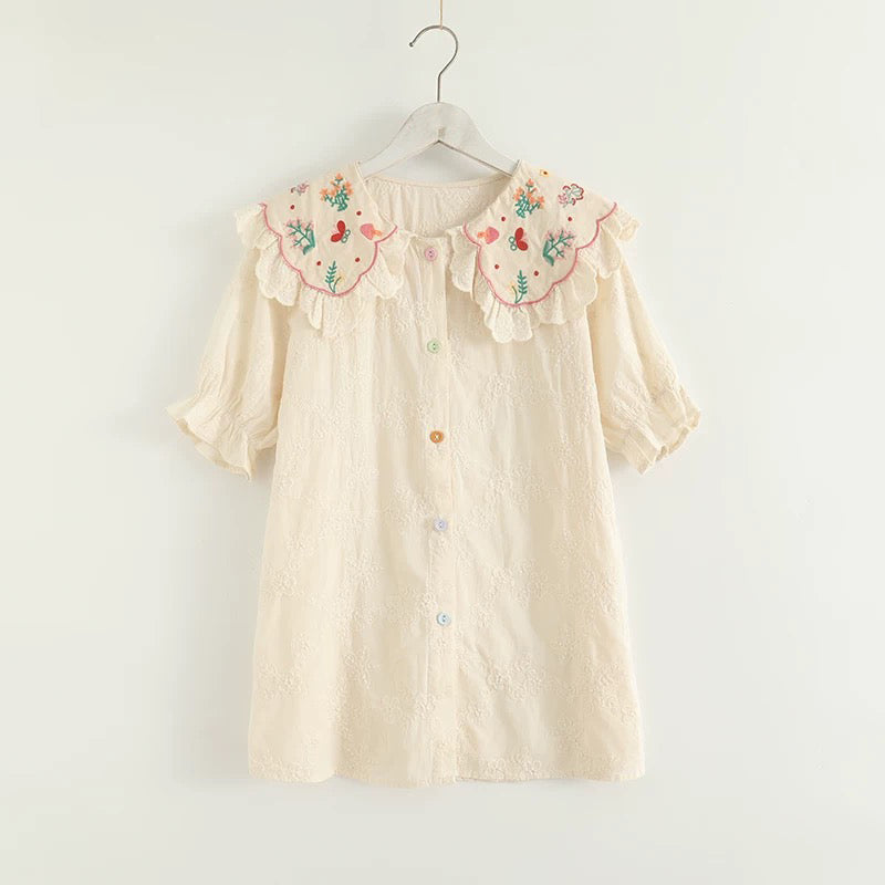 Butterfly Garden Embroidered Blouse (2 Colors)