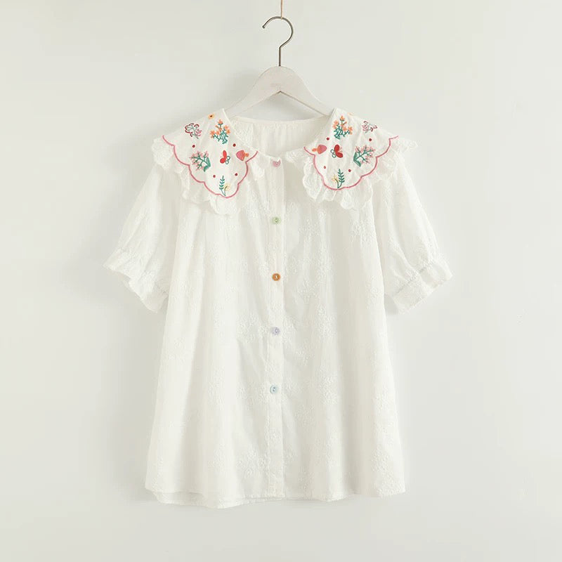 Butterfly Garden Embroidered Blouse (2 Colors)