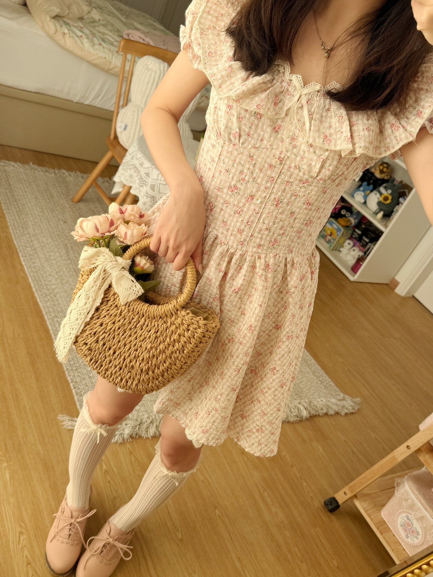 Gingham Rose Mini Dress (2 Colors)