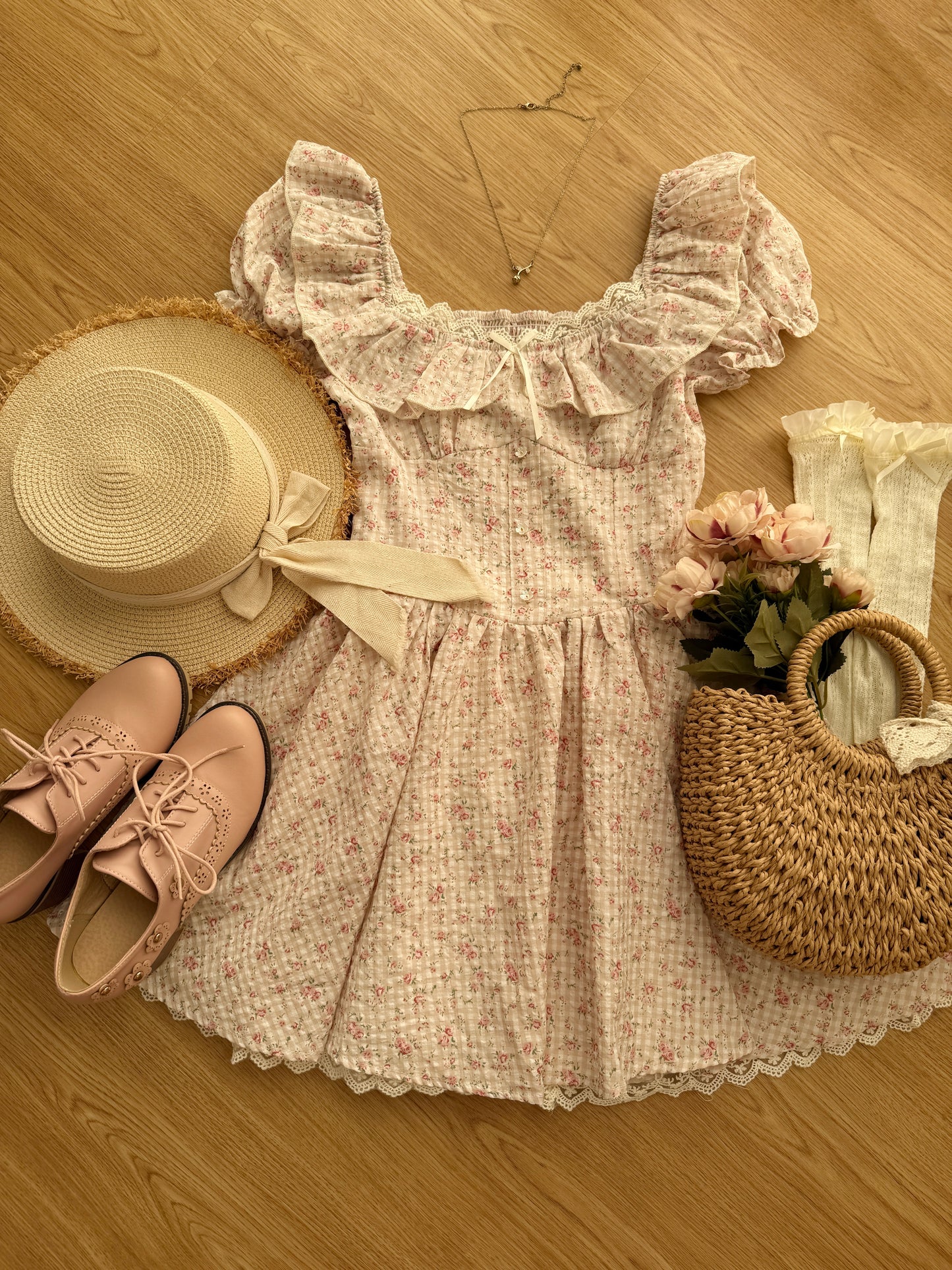 Gingham Rose Mini Dress (2 Colors)