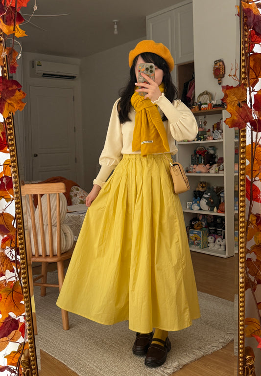 Sunshine Pleated Flare Midi Skirt (Yellow)