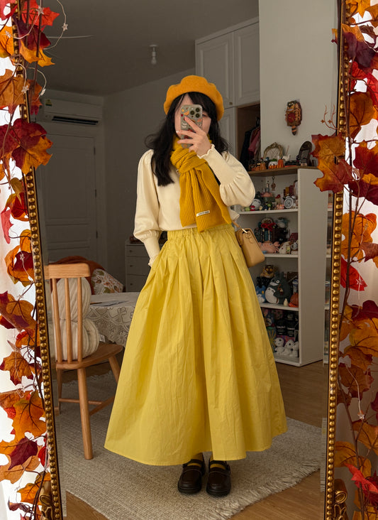 Sunshine Pleated Flare Midi Skirt (Yellow)