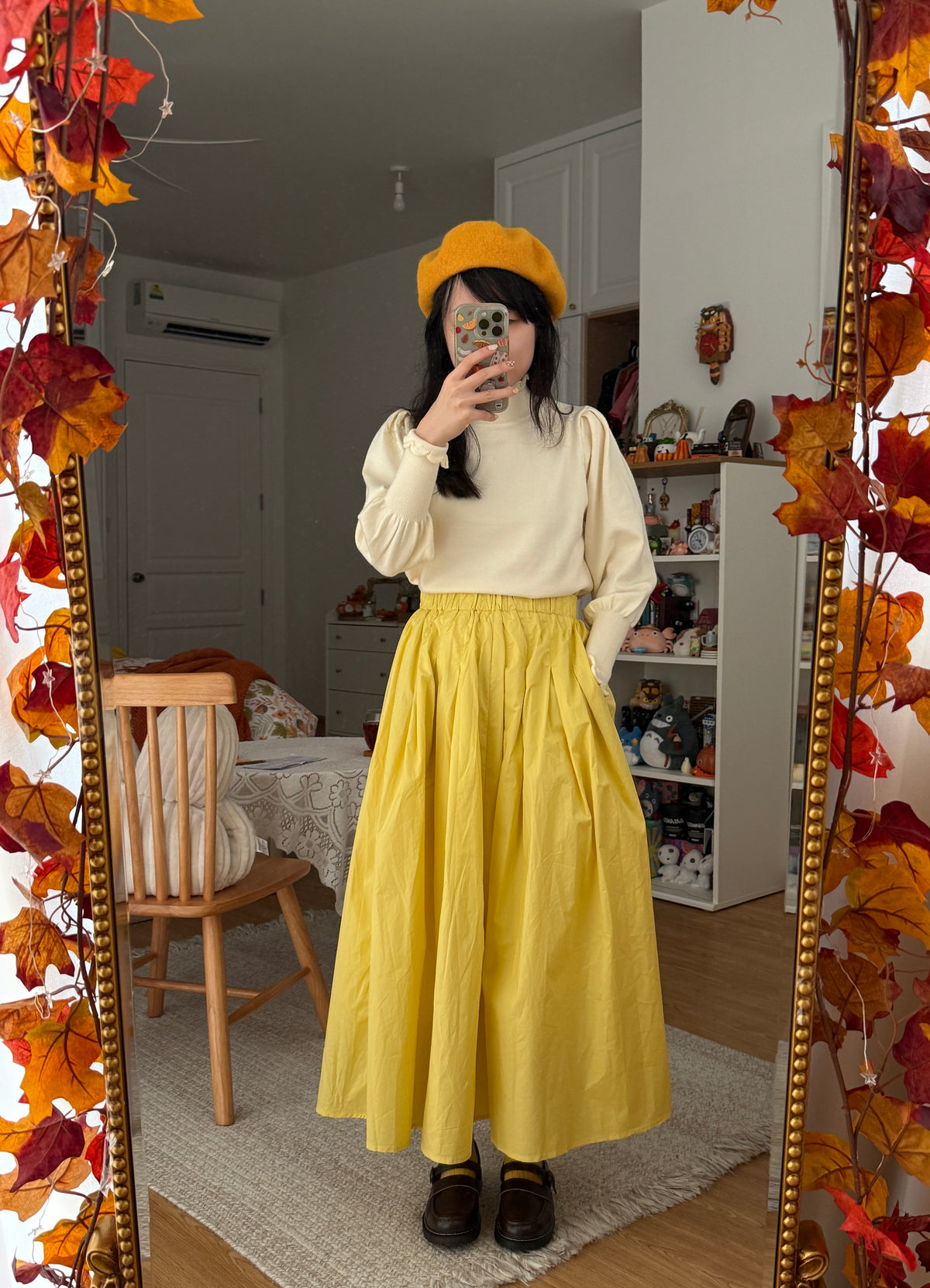 Sunshine Pleated Flare Midi Skirt (Yellow)
