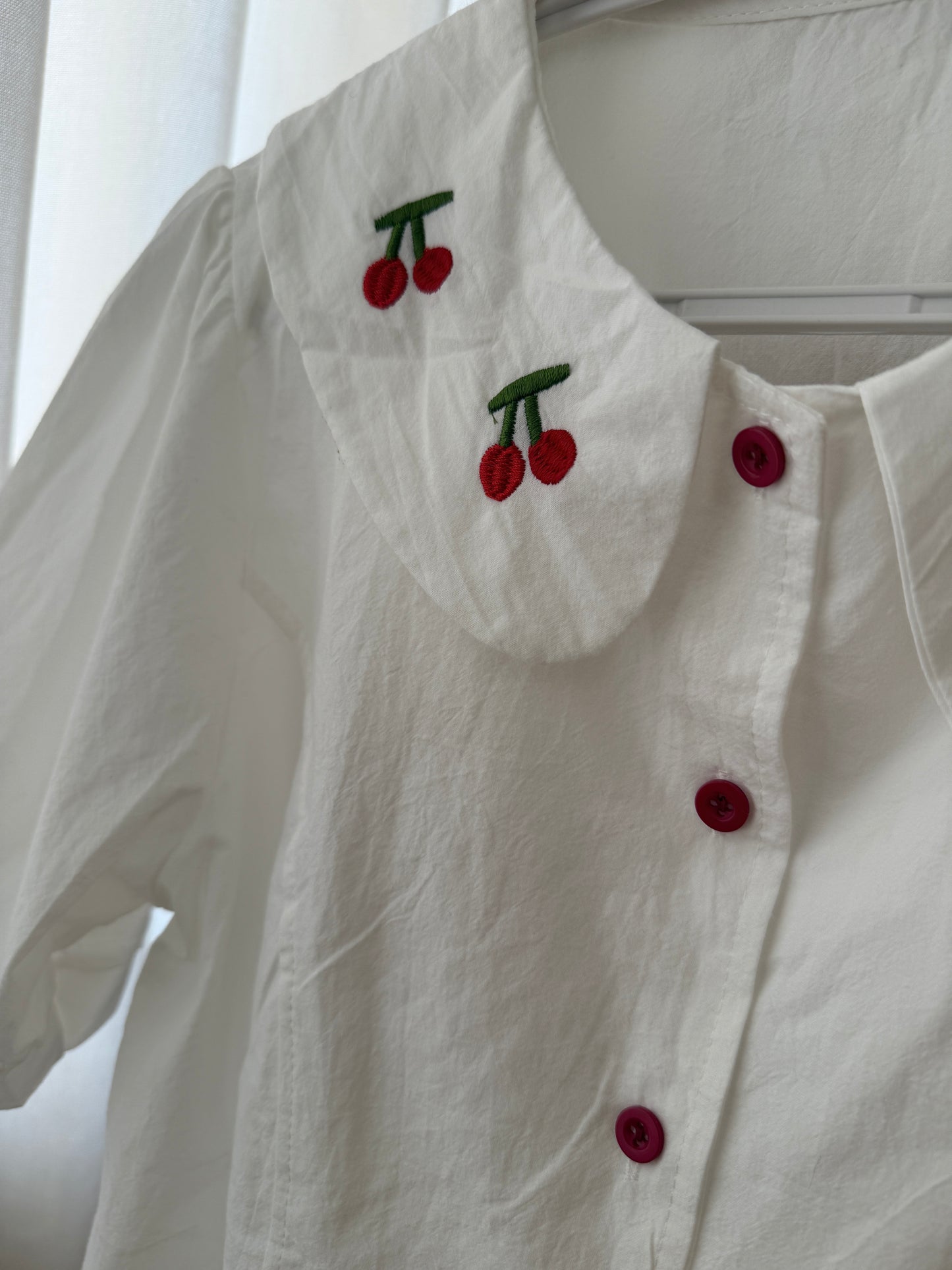 Double Cherry Cropped Blouse (White)
