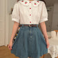 Double Cherry Cropped Blouse (White)