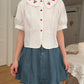 Double Cherry Cropped Blouse (White)